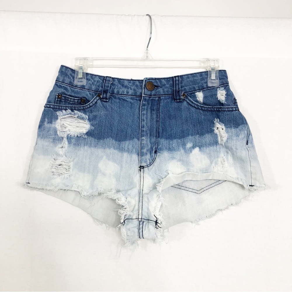 BDG High Rise Cheeky Bleach Dipped Distressed Jean Denim Shortie Shorts, Size 29